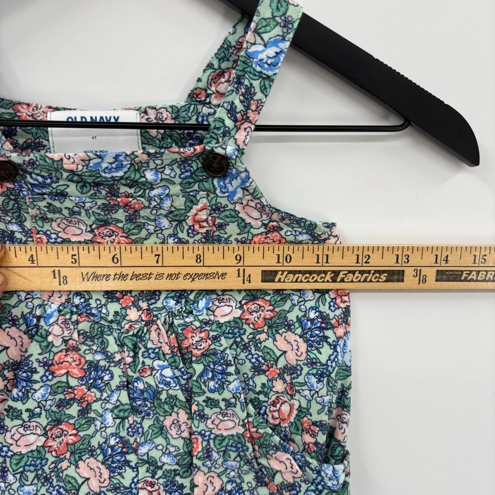 Old Navy Romper Girls 4T Green Floral Cotton Linen Sleeveless Summer Boho Linen